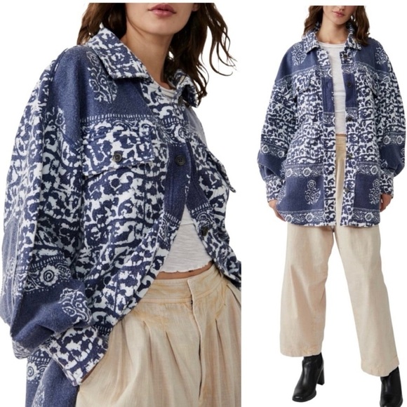 Free People Jackets & Blazers - Free People Women's Ruby Navy Combo Shacket Jacket Size Medium NWT